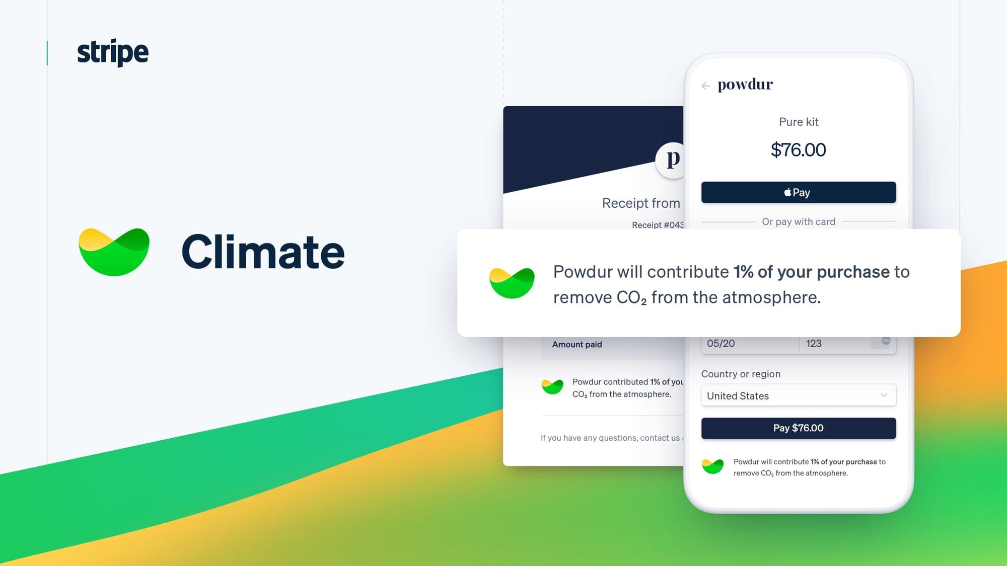 Screenshot from Stripe Climate website, showcasing features of the platform.