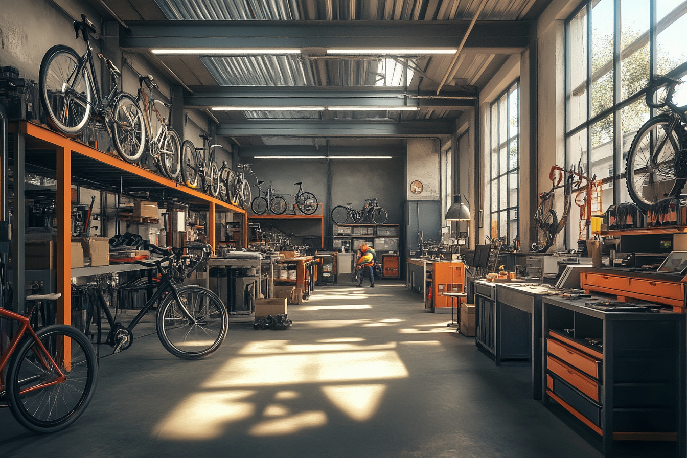 A bicycle manufacturing facility implementing sustainable practices.