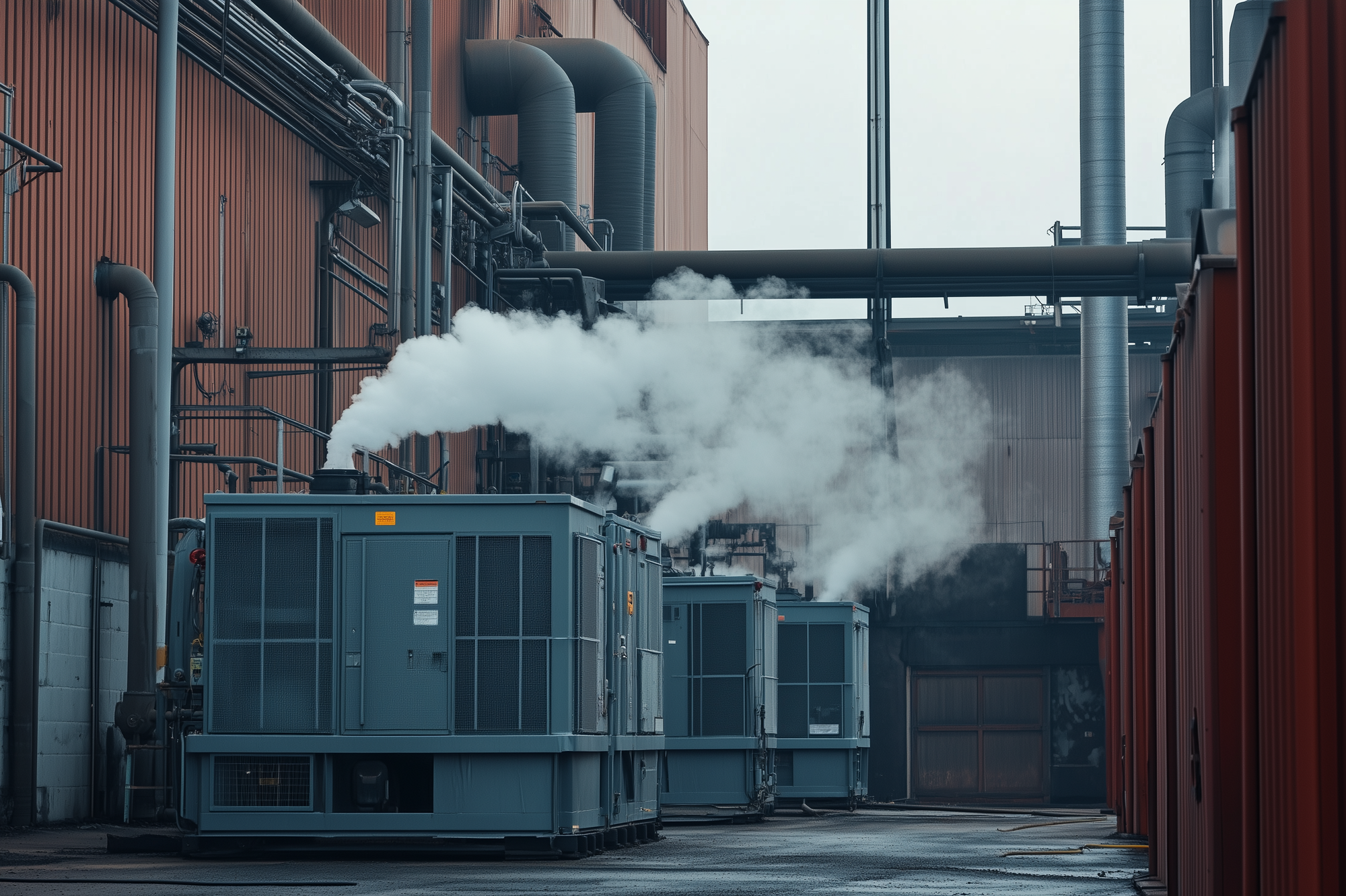 Power backup generators at an industrial facility, illustrating stationary combustion emissions.